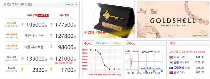 오늘의 금시세 금값 1돈 18k 14k 가격