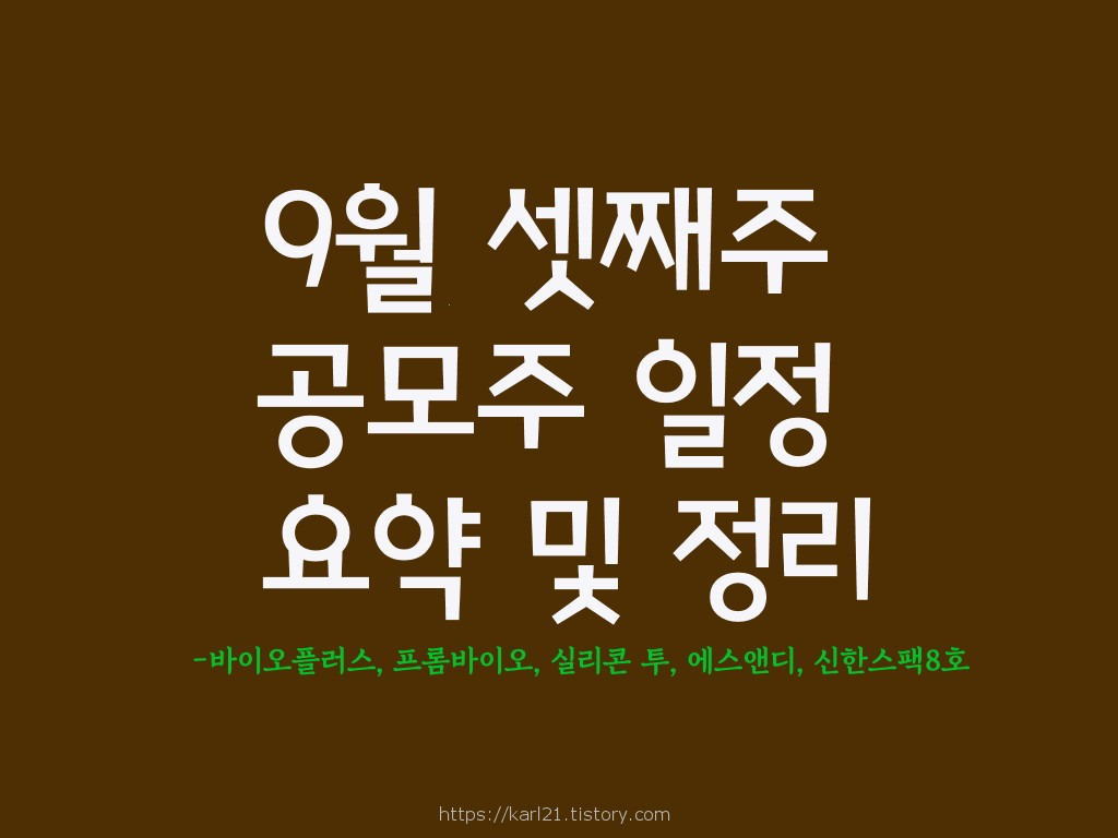 추석 전, 9월 셋째주 공모주 일정/요약 및 정리/바이오플러스, 신한스팩8호, 실리콘 투, 프롬 바이오, 에스앤디 1 ywAAAAAAQABAAACAUwAOw==