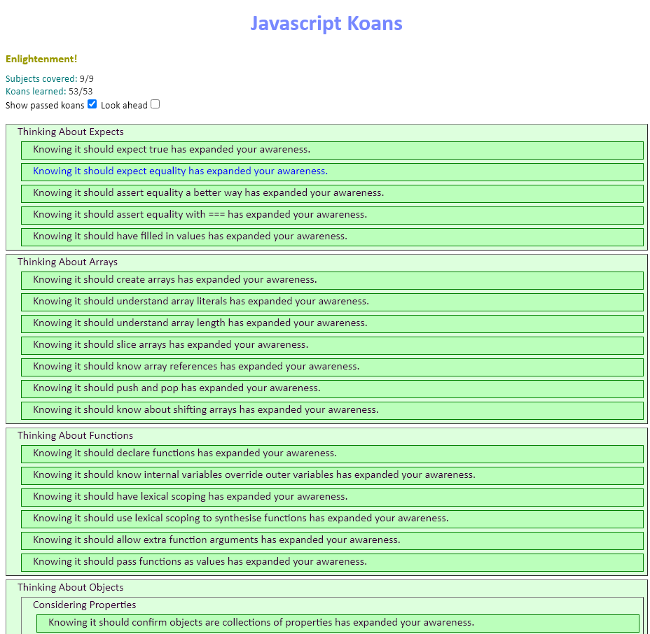 Step 5. JavaScript in Depth - Koans :: Aloha!