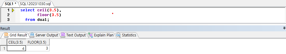 [복습] SQL | Oracle 숫자 함수 중 단일행 함수들(round/trunc, ceil/floor, mod, abs, sign)