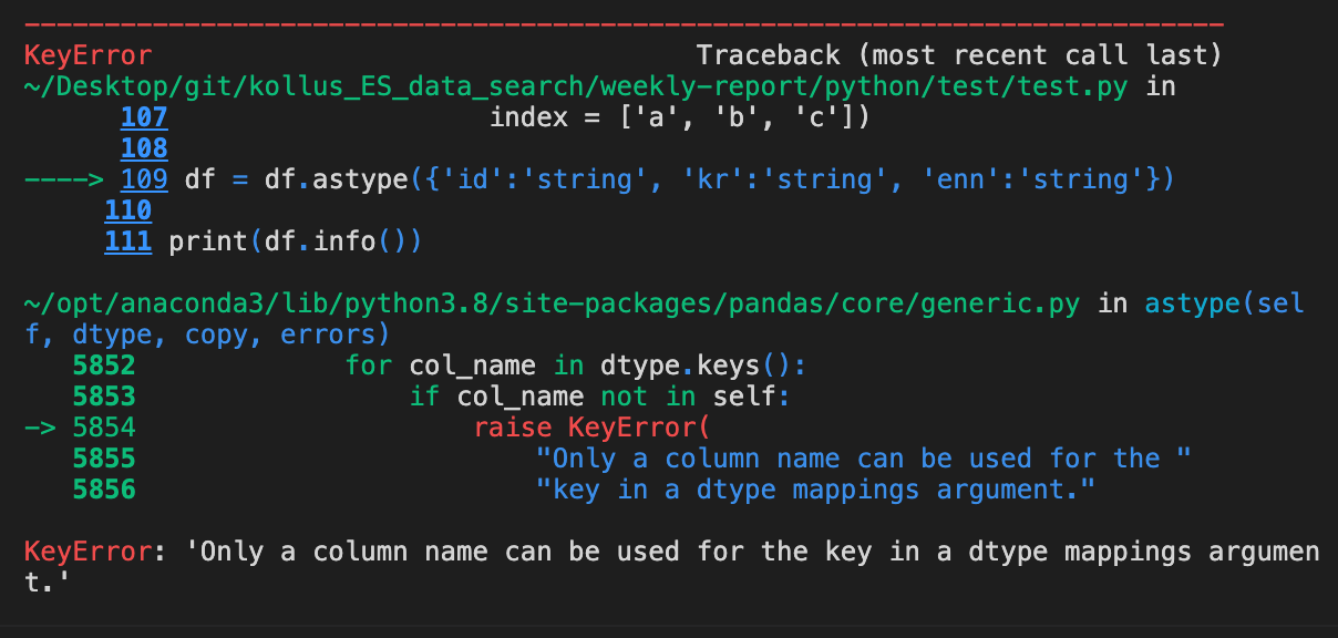  python Only A Column Name Can Be Used For The Key In A Dtype 