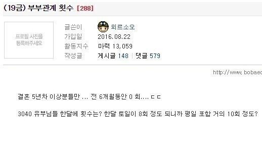 흔한 유부남의 부부관계 횟수