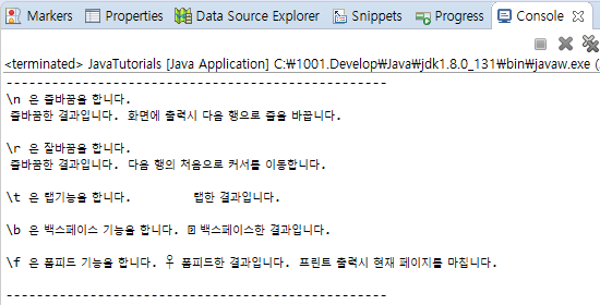 자바 기능적 특수문자 줄바꿈과 탭 처리하기 using java escape string