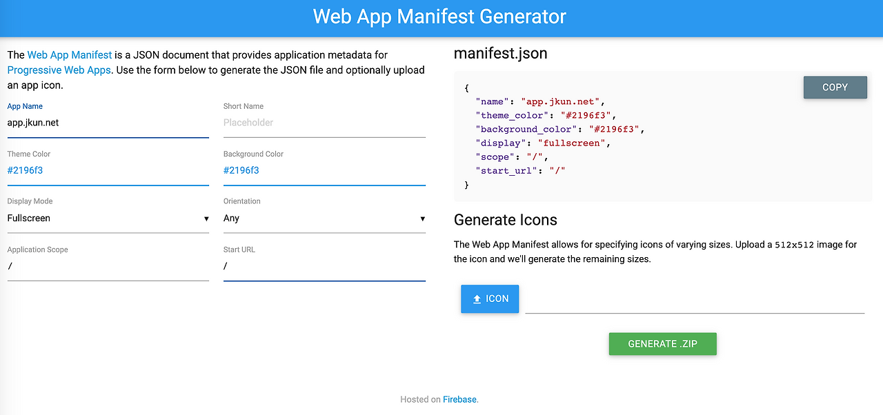 Manifest json. PWA web Manifest Generator. PWA.