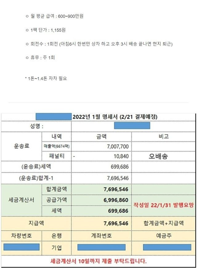 쿠팡 생수기사 월급이 쇼킹