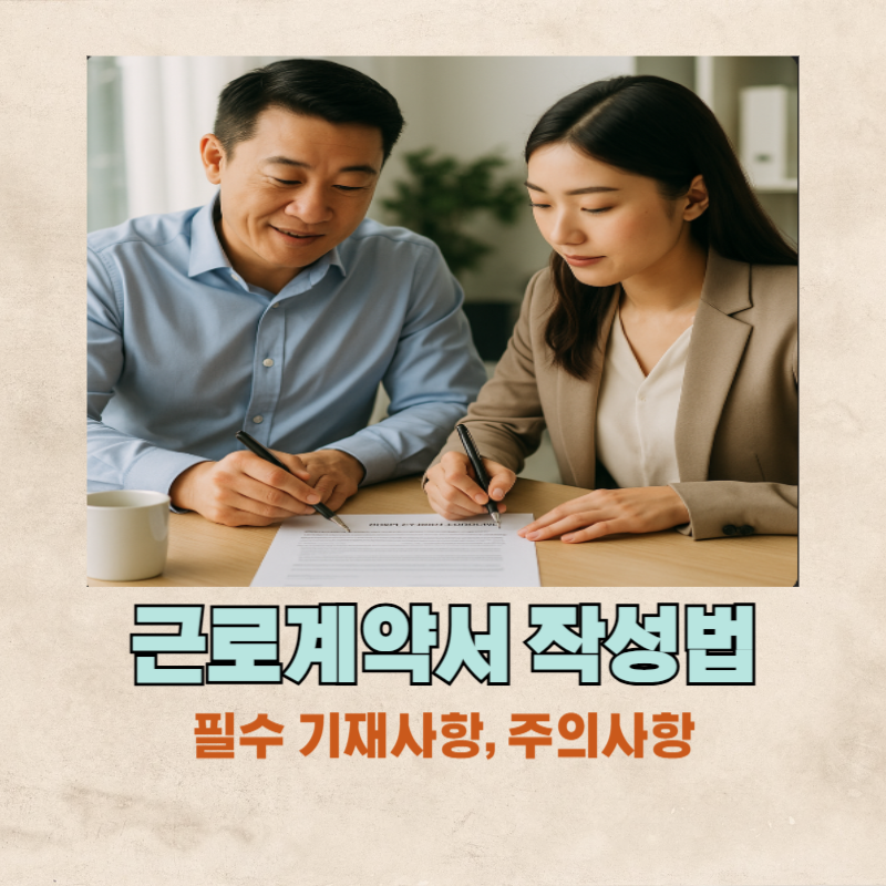 근로계약서를 작성 중인 사장님과 직원 사진