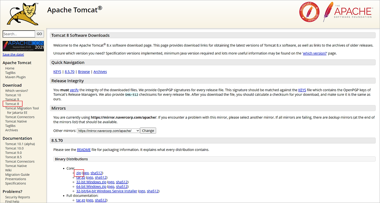 apache tomcat 8 download for eclipse