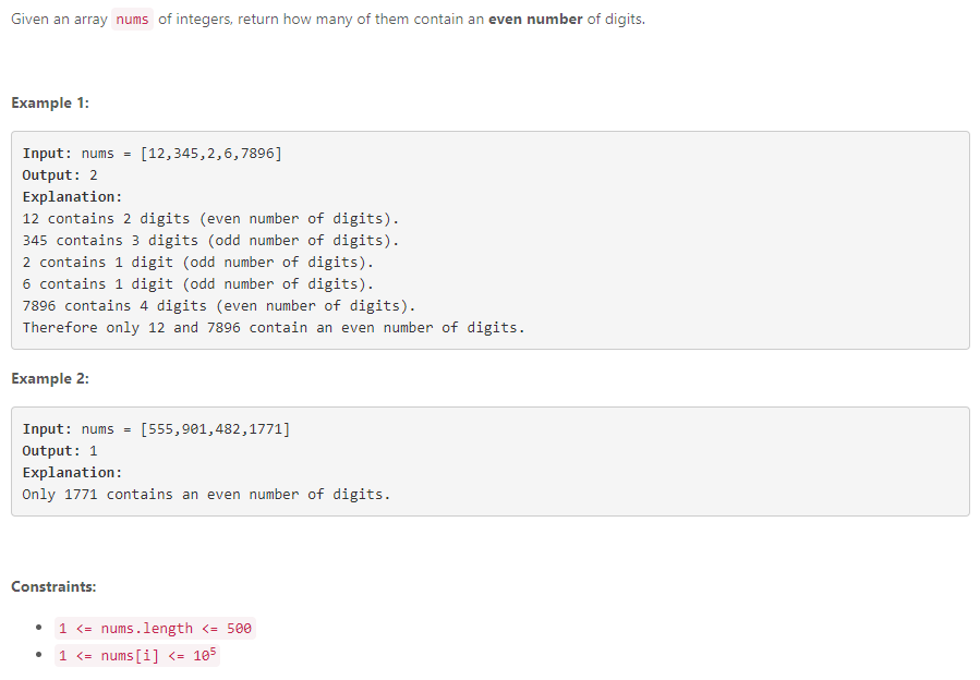 [LeetCode] Find Numbers with Even Number of Digits (Python)