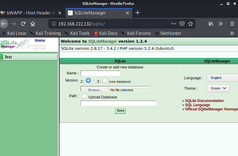 sqlitemanager local file inclusion
