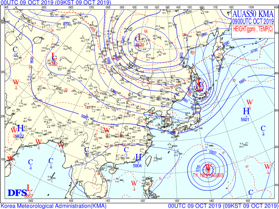 19호 태풍 하기비스 경로 정보(10월 9일 18:00기준) 및 괌, 사이판 ...