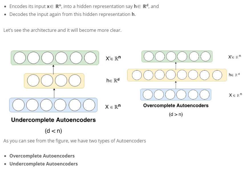 undercomplete와 overcomplete 오토인코더의 구조