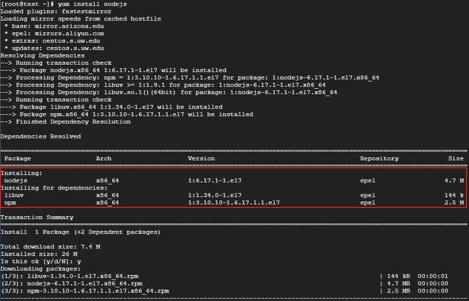 yum install nodejs