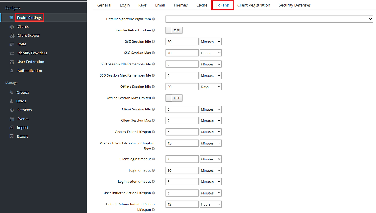 KeyCloak Session, Token Timeout 설정하기