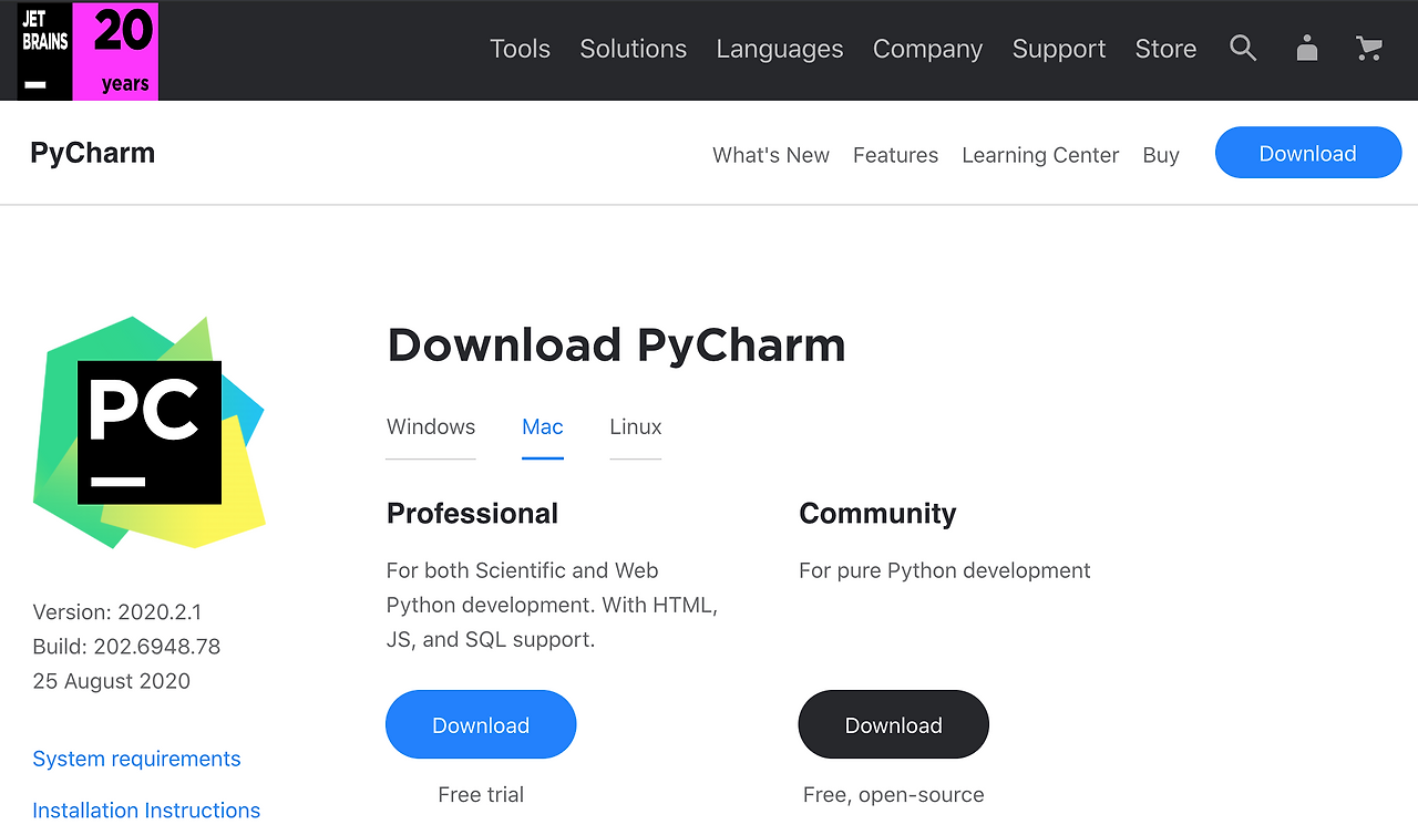 download pycharm mac