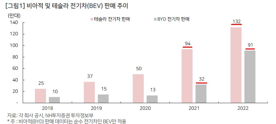전기차 1위는? 비야디(BYD) vs 테슬라(TSLA) 2 비야디, 테슬라 전기차 판매 추이