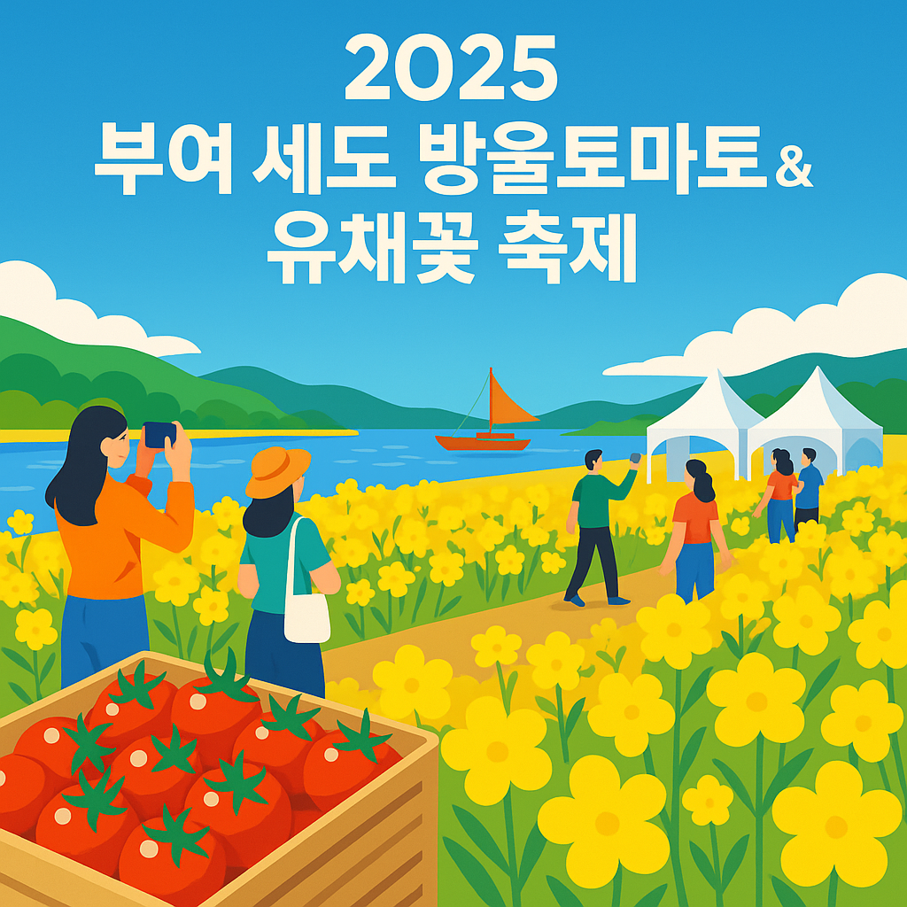 유채꽃과 방울토마토 이미지