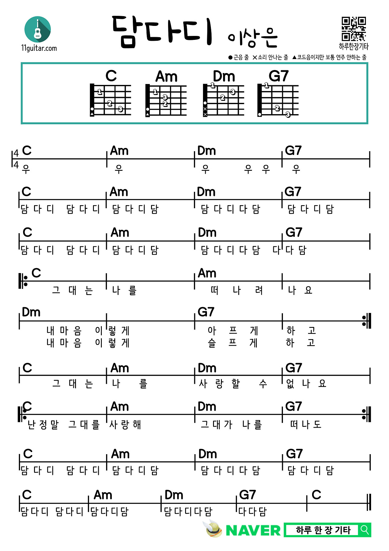  damdadi above easy guitar chord sheet music