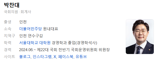 국회의원 박찬대 프로필 / 나이 / 고향 / 종교 / 학력 / 더불어민주당 원내대표