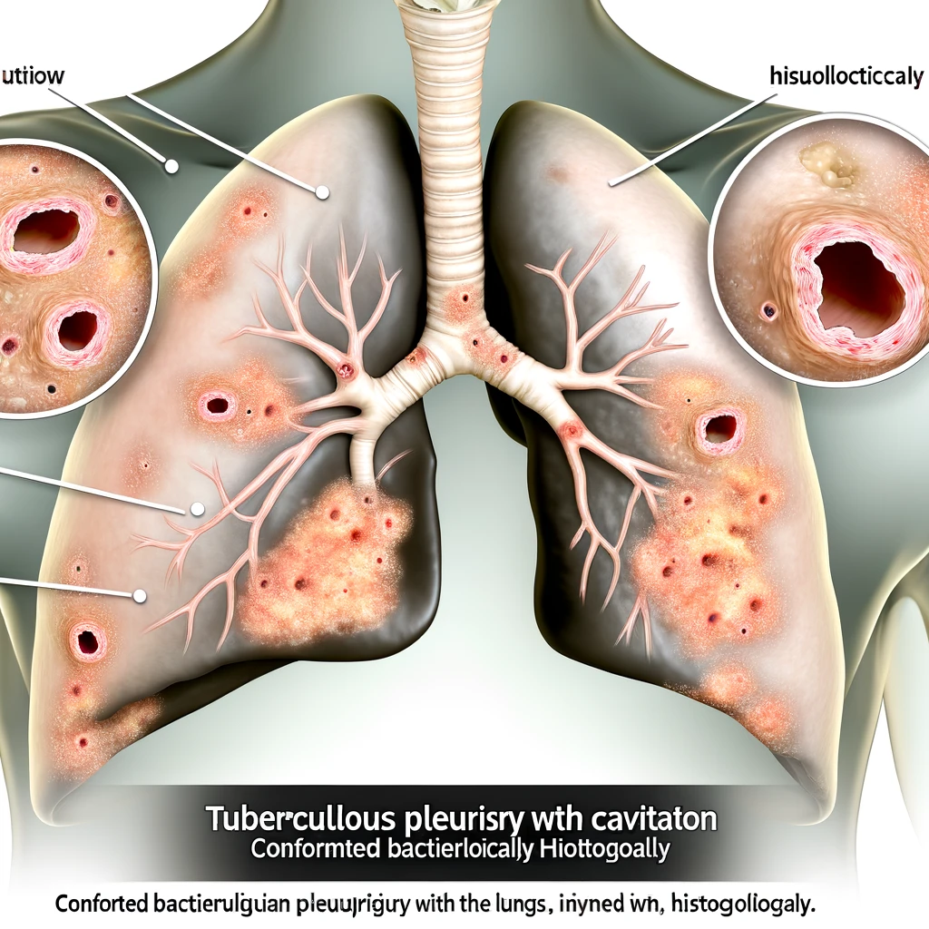 A15.60 세균학적 및 조직학적으로 확인된 공동이 있는 결핵성 흉막염(Tuberculous pleurisy with cavitation, confirmed bacteriologically and histologically)
