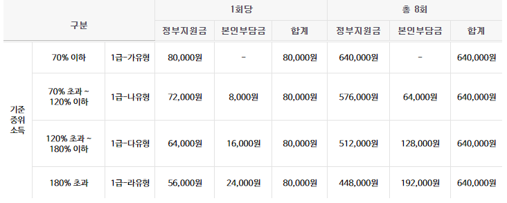 전국민 마음투자 지원사업 1급유형 지원금 표