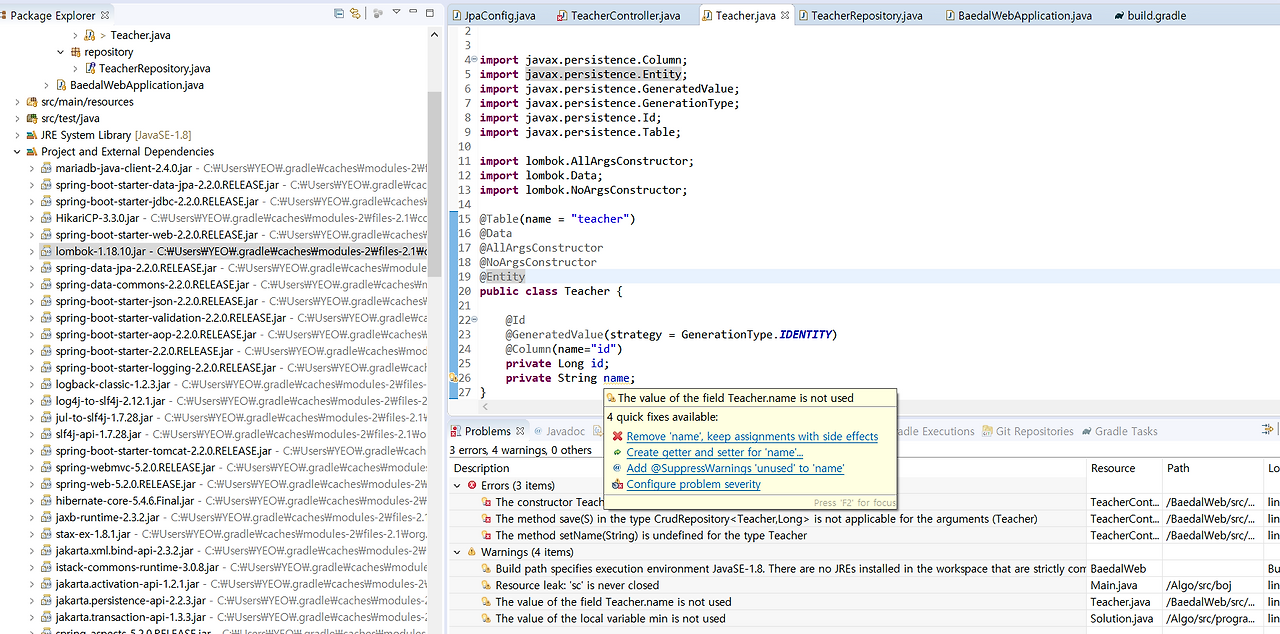 [Spring lombok] Data The method set is undefined