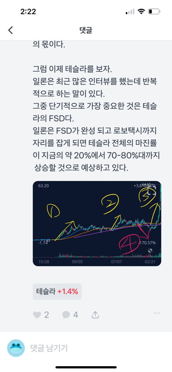 퀀텀 점프 엔비디아NVDA와 테슬라 차트(feat.코드브레이커) 2 코드브레이커의 테슬라에 관한 글(출처: 토스정권 커뮤니티)