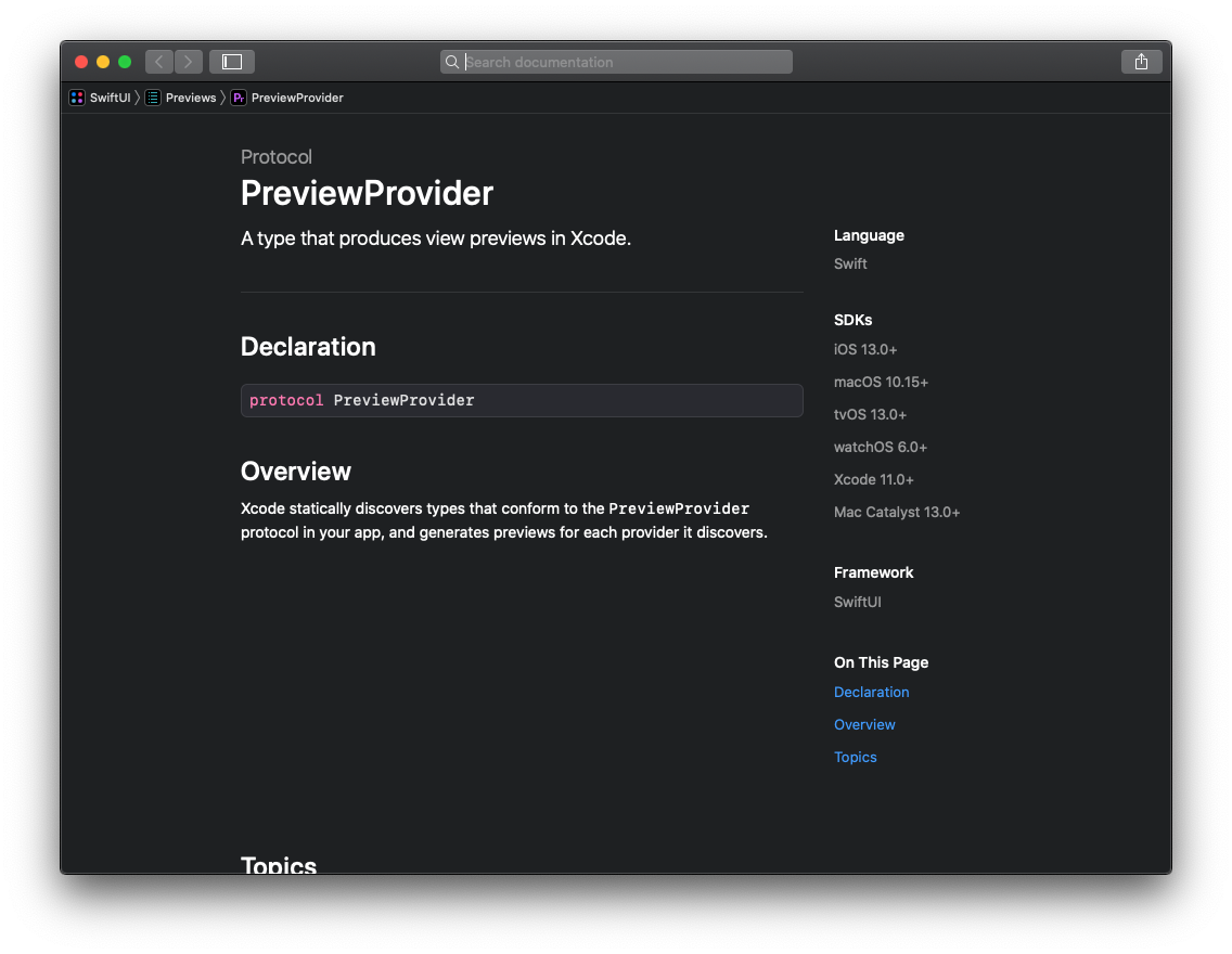 Apple 공식 문서의 PreviewProvider