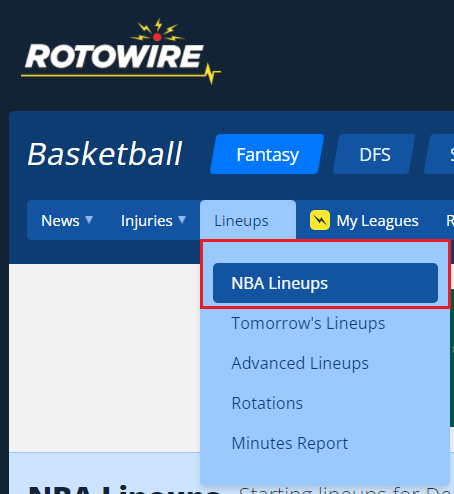 NBA 라인업 부상자 확인방법 (rotowire 로토와이어)