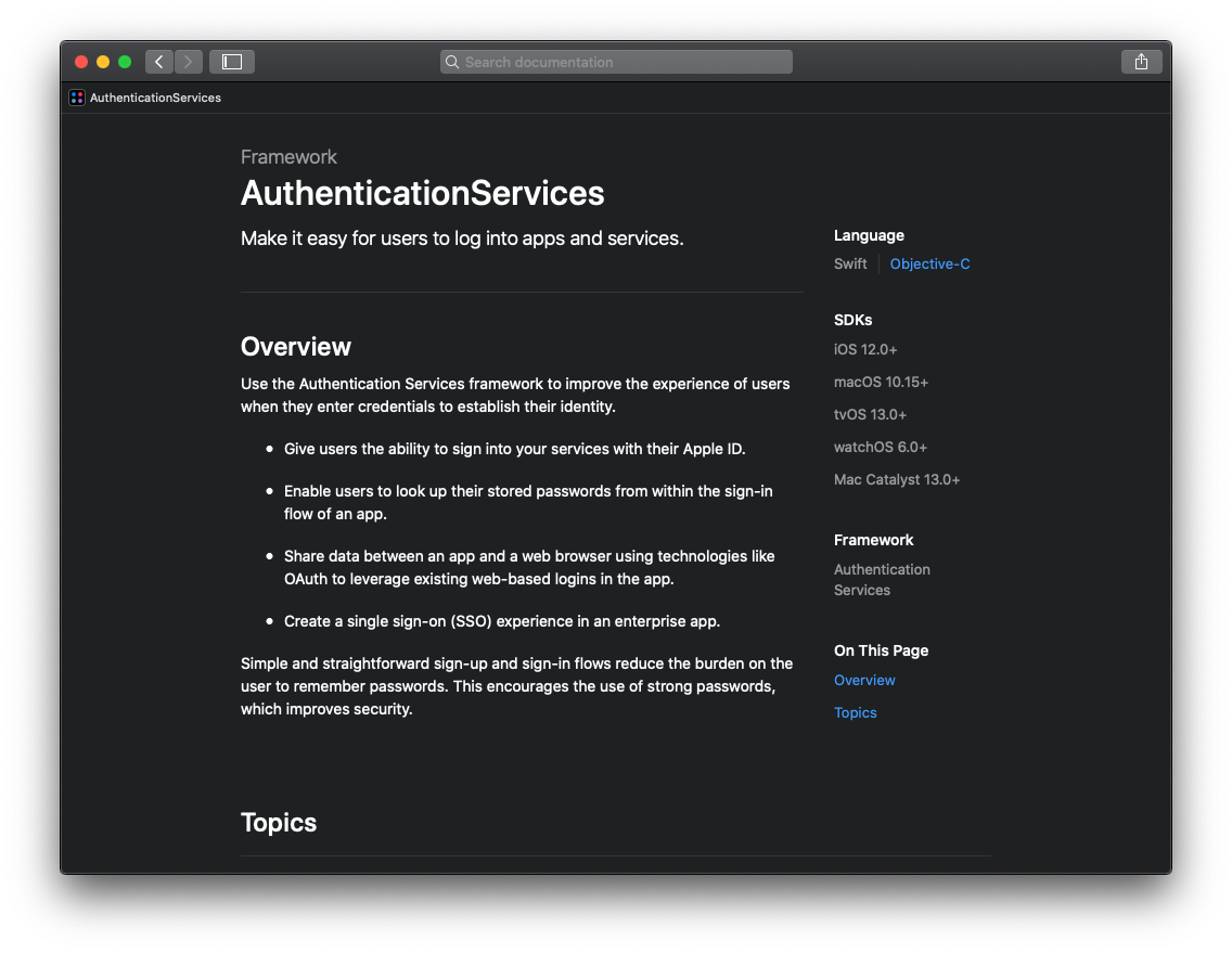 Apple 공식문서의 AuthenticationServices