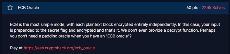 [CryptoHack] SYMMETRIC CIPHERS(ECB ORACLE)