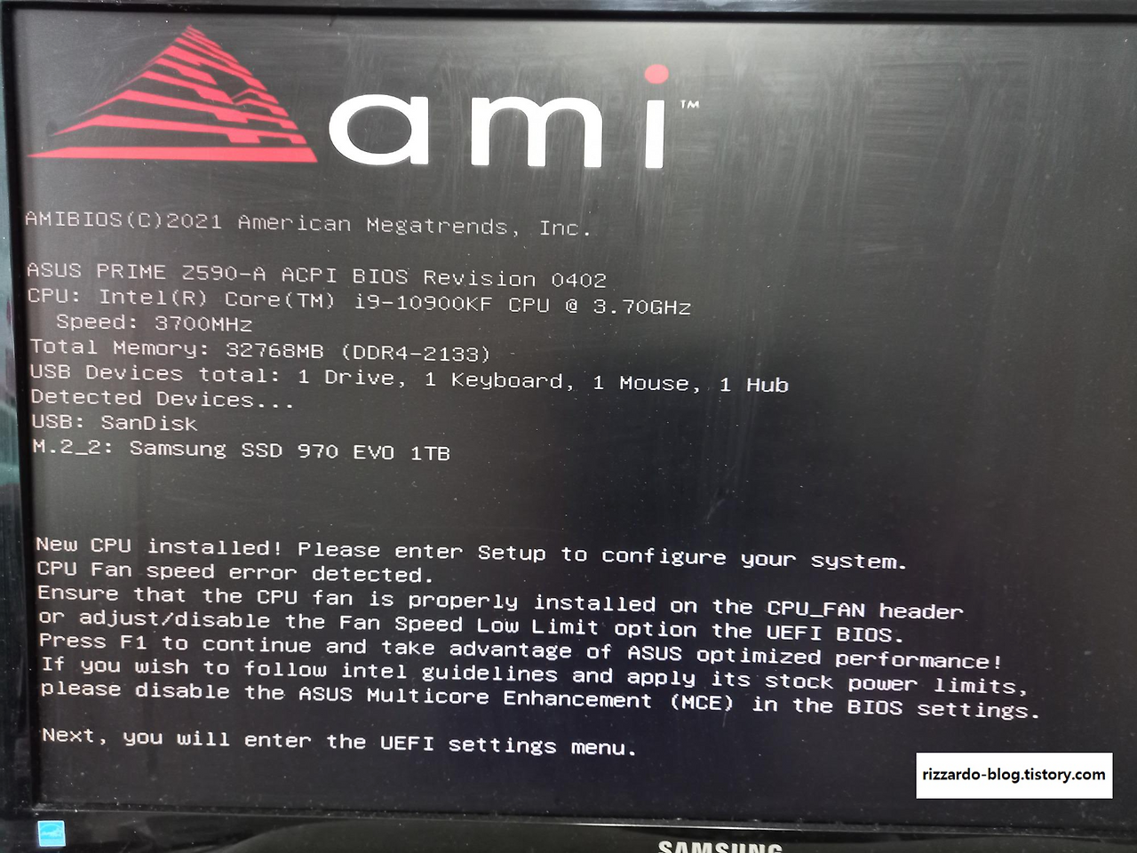 ASUS 메인보드 적용 PC 관련 "CPU Fan speed" 에러 해결 방법 리짜르도의 즐거운 인생 이야기
