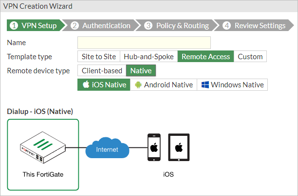 iOS Native VPN으로 DIalup VPN 연결에서 FortiToken 사용 방법