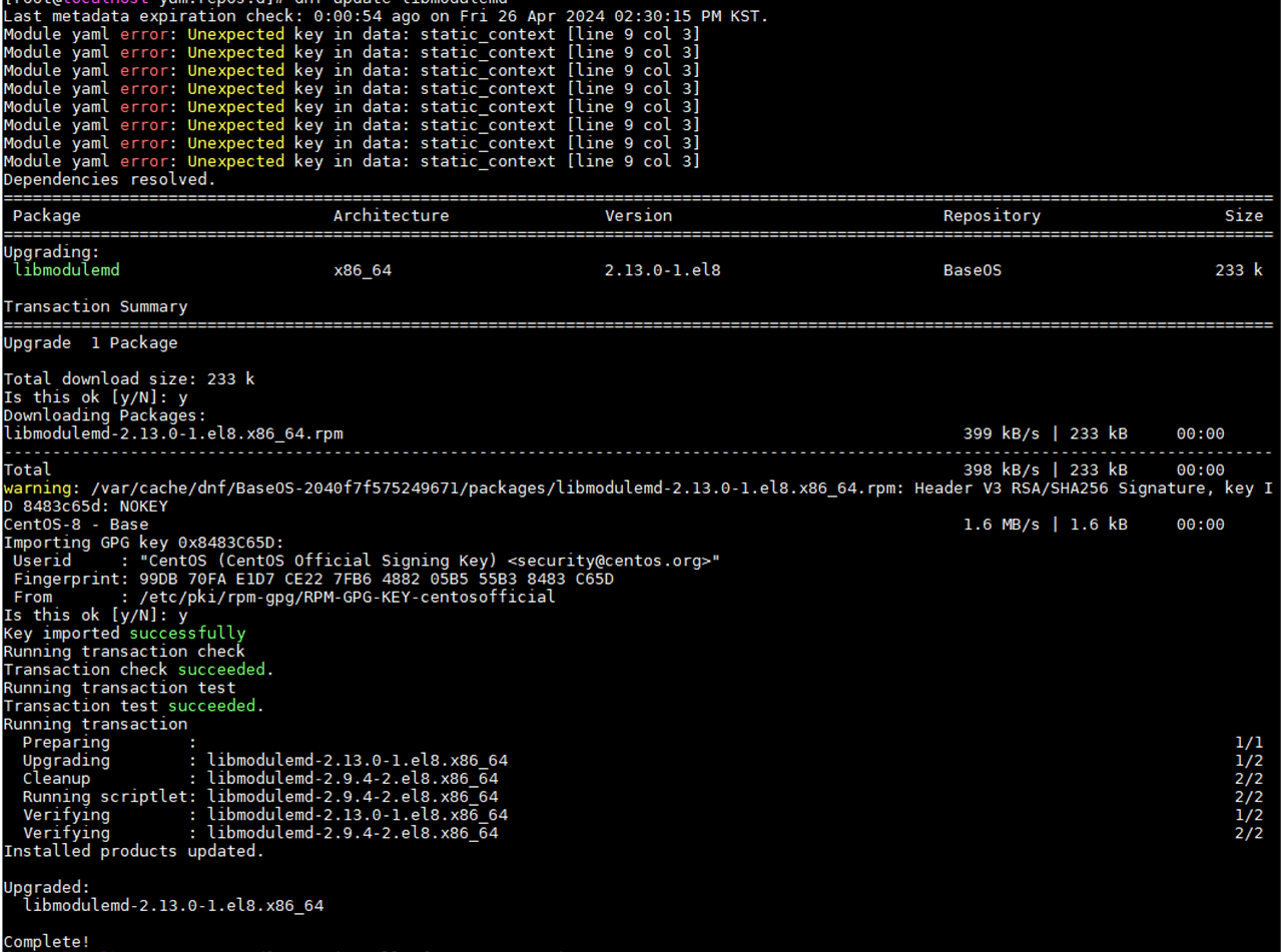 yum install error Module yaml error Unexpected key in data static