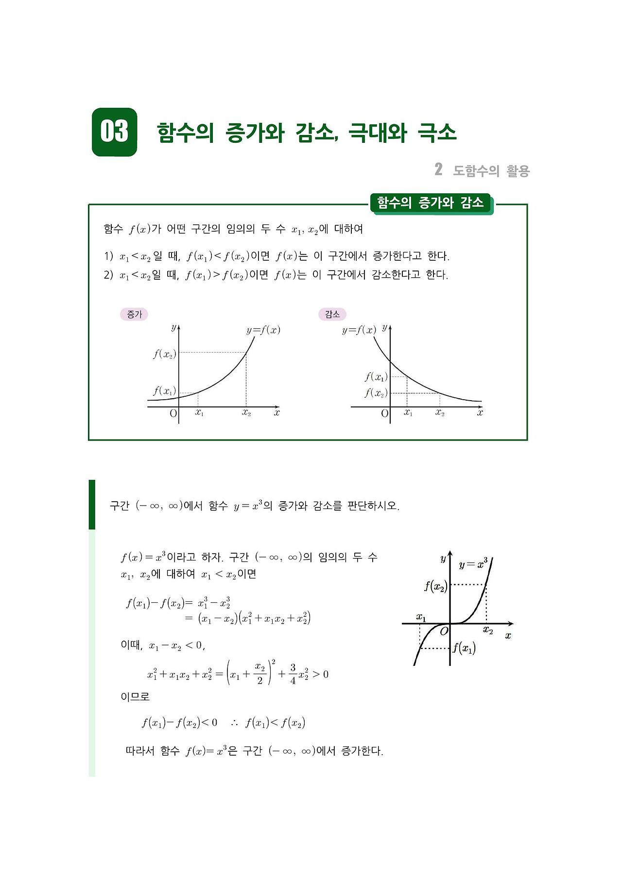 수학 개념 정리/공식 : 함수의 증가와 감소, 도함수를 이용한 함수의 증가/감소 판정, 함수의 극대와 극소, 극값과 미분계수 ...
