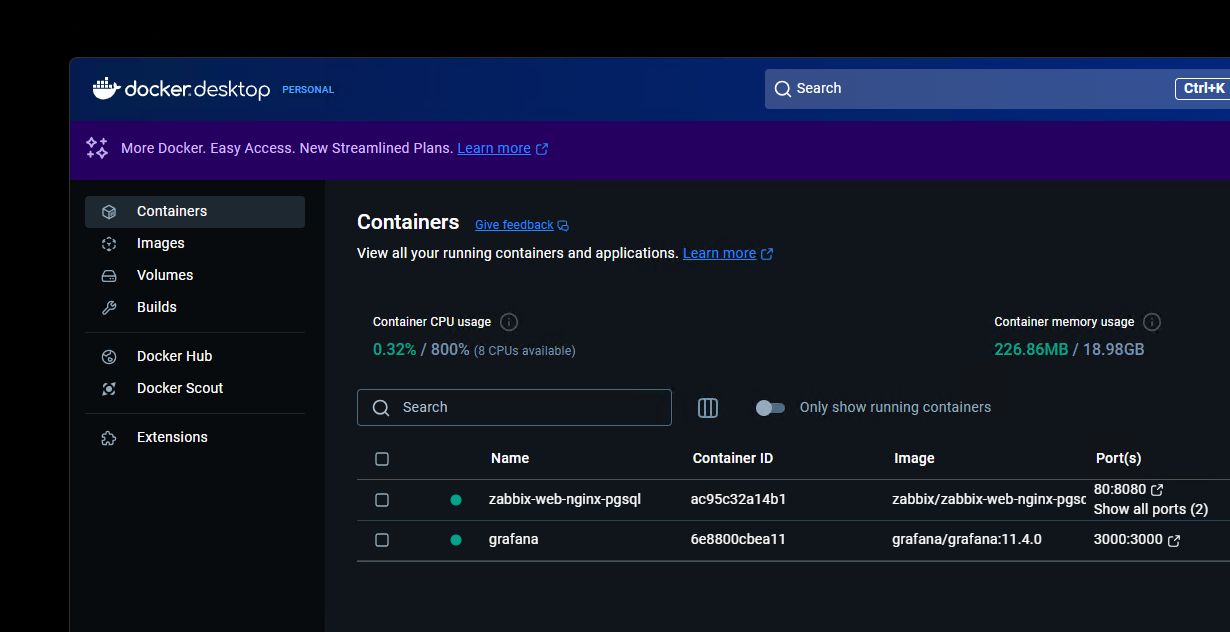 Zabbix vm docker grafana 