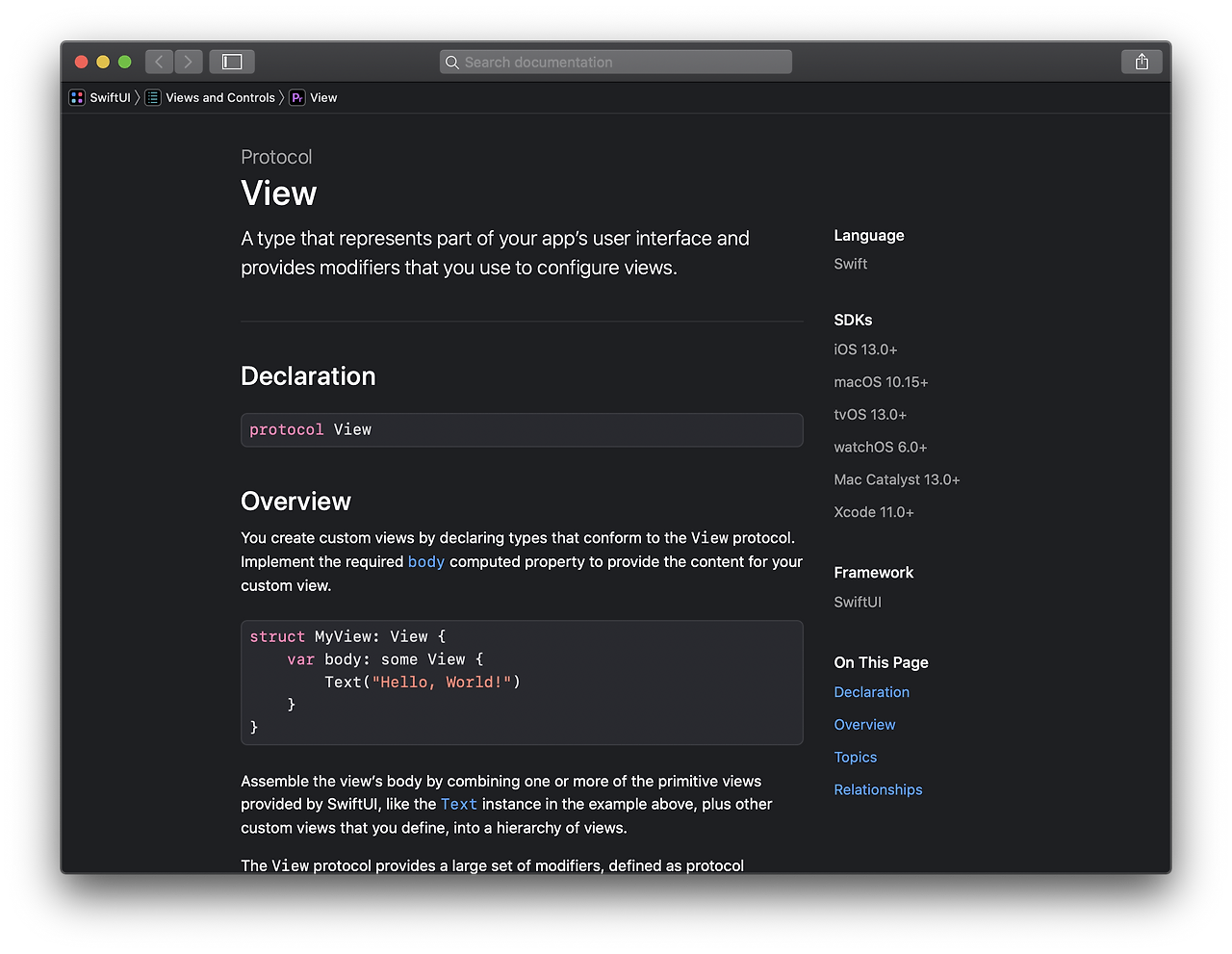 Apple 공식 문서의 View