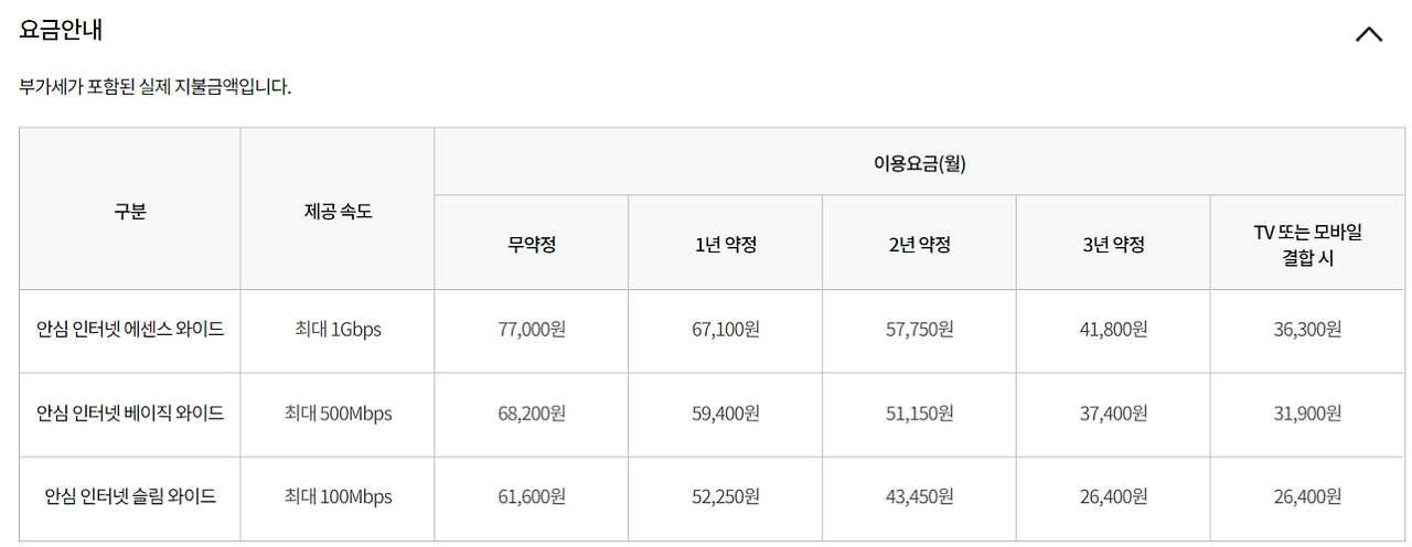 KT 인터넷 요금제