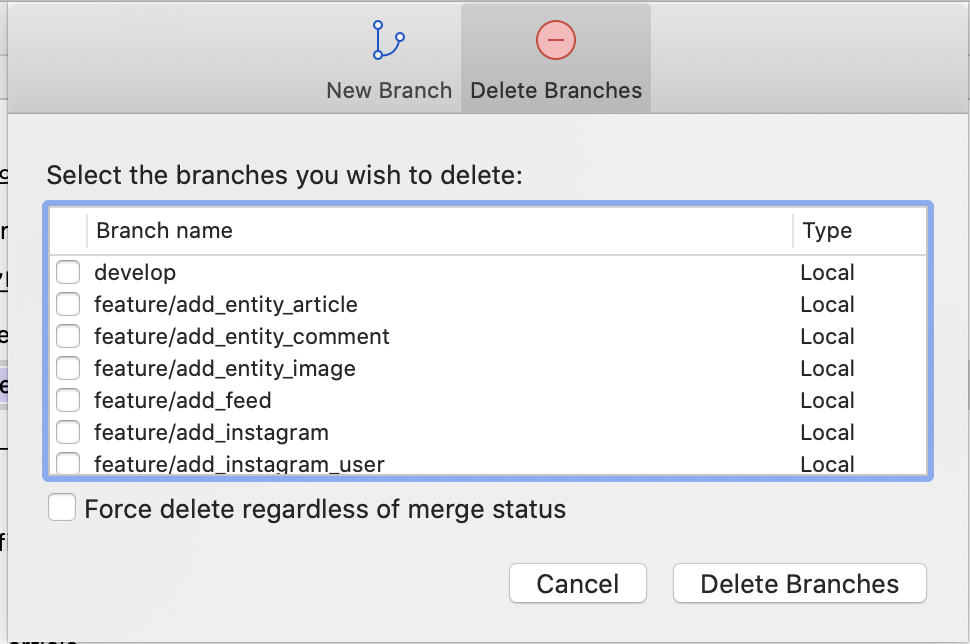 SourceTree 에서 한꺼번에 branch 삭제하기 프로그래밍좀비
