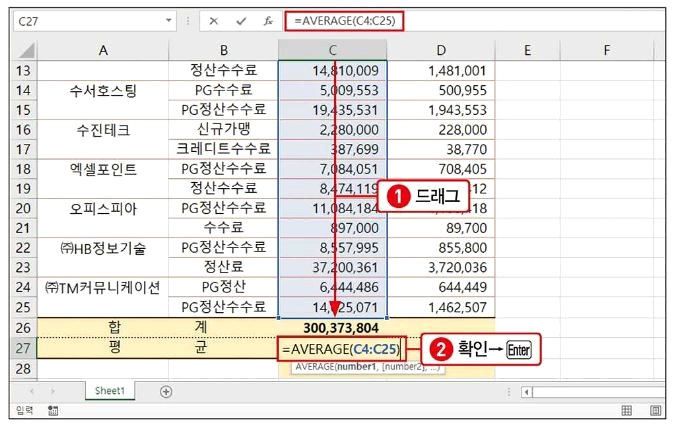엑셀 자동 합계 함수 이용해 합계(평균) 구하기 4 ywAAAAAAQABAAACAUwAOw==