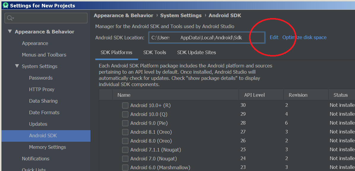 android sdk for android studio name