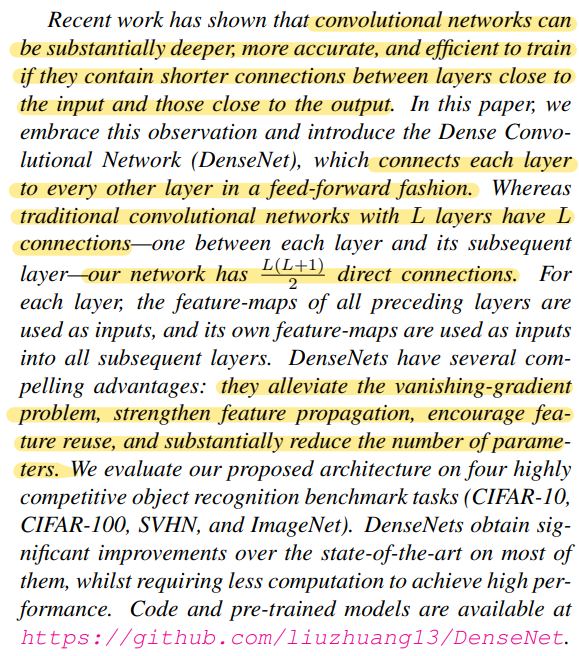 DenseNet (Densely Connected Convolutional Networks)