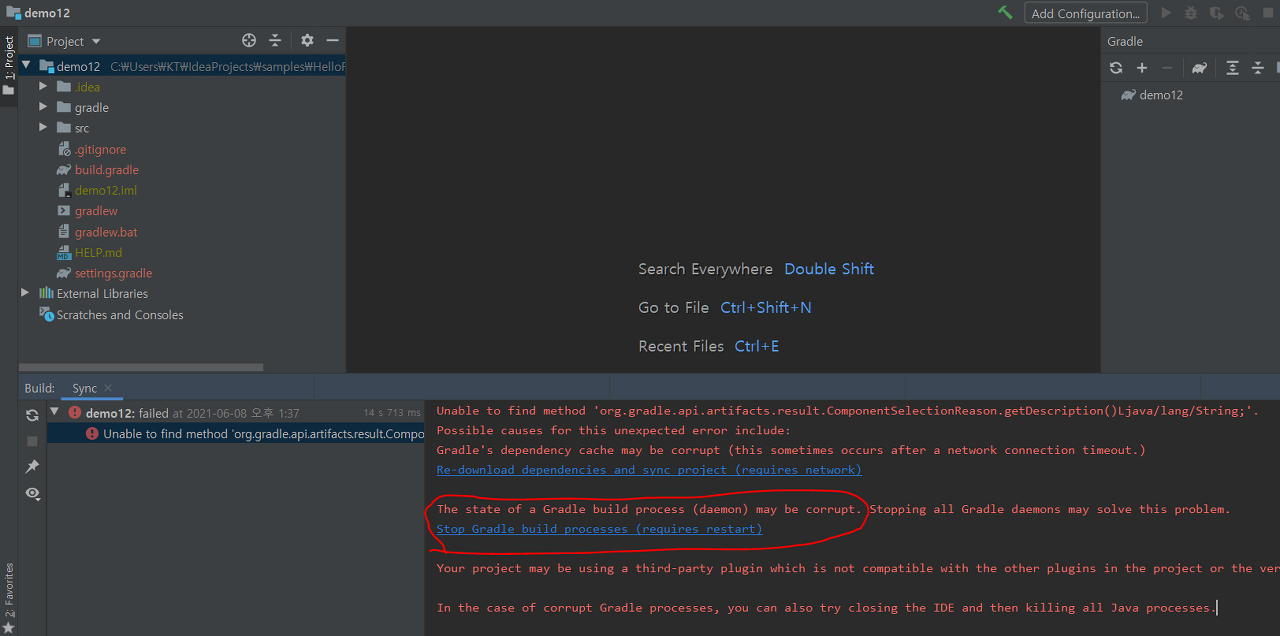 gradles dependency cache corrupt intellij