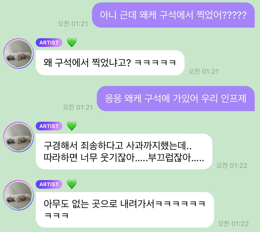 우아 나나 때문에 챌린지 구석에서 찍었다는 레드벨벳 조이