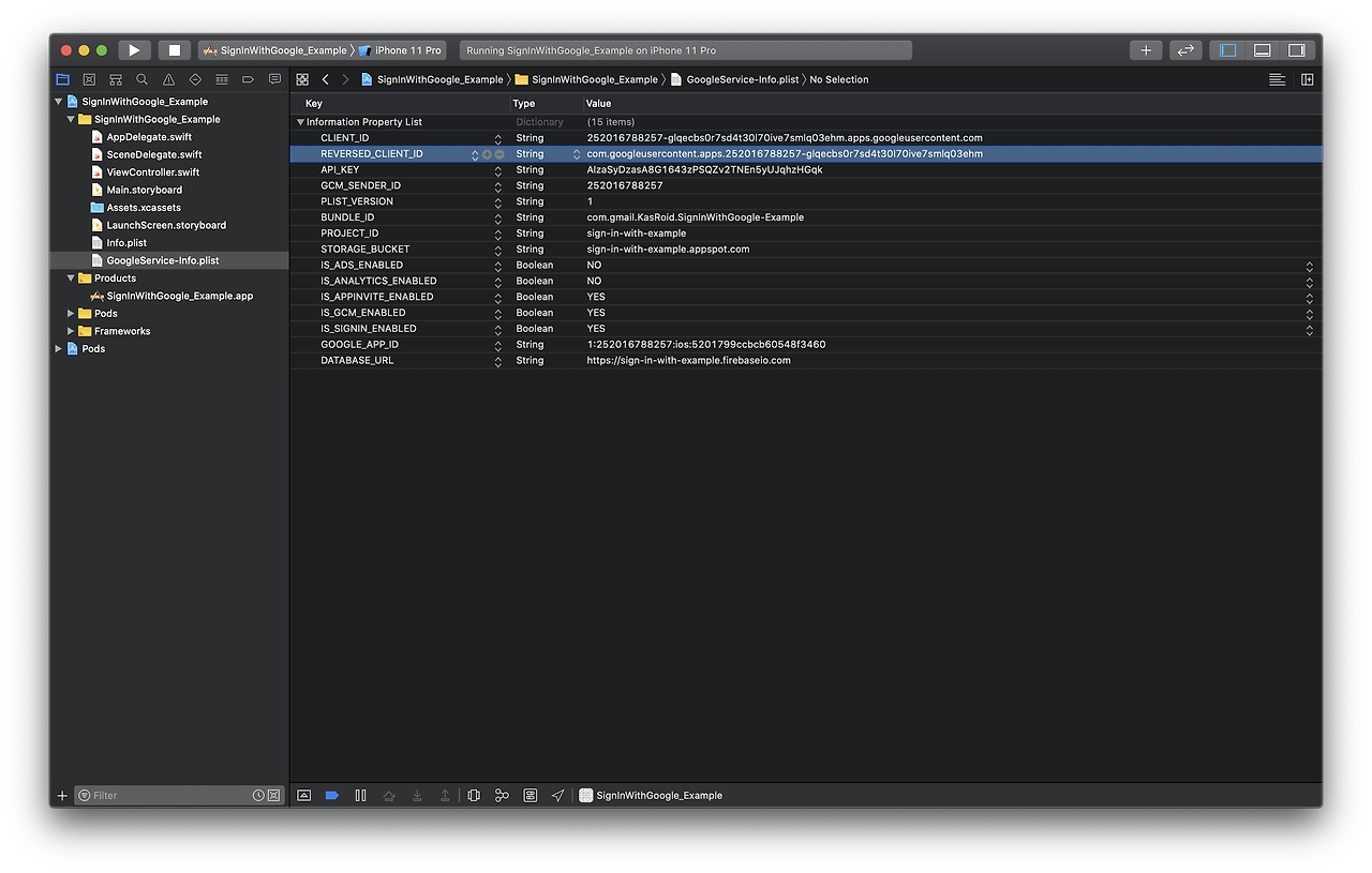 Xcode GoogleService-Info.plist