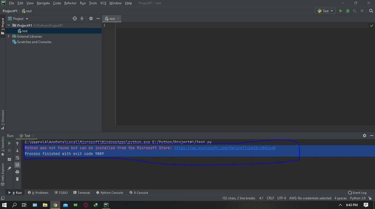 파이참 이용하는데 code 9009 에러가 떠요