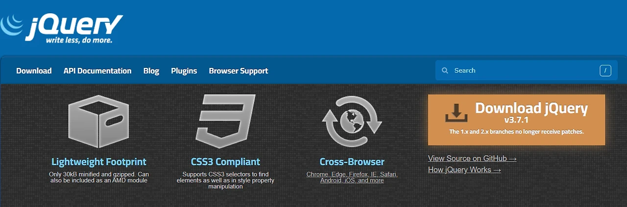 jQuery 공식 홈페이지 캡처