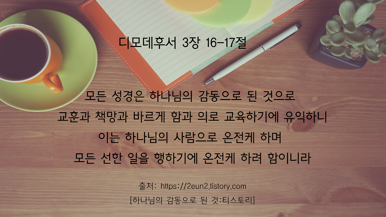 오늘의 묵상 성구 말씀 디모데후서3장16 17절