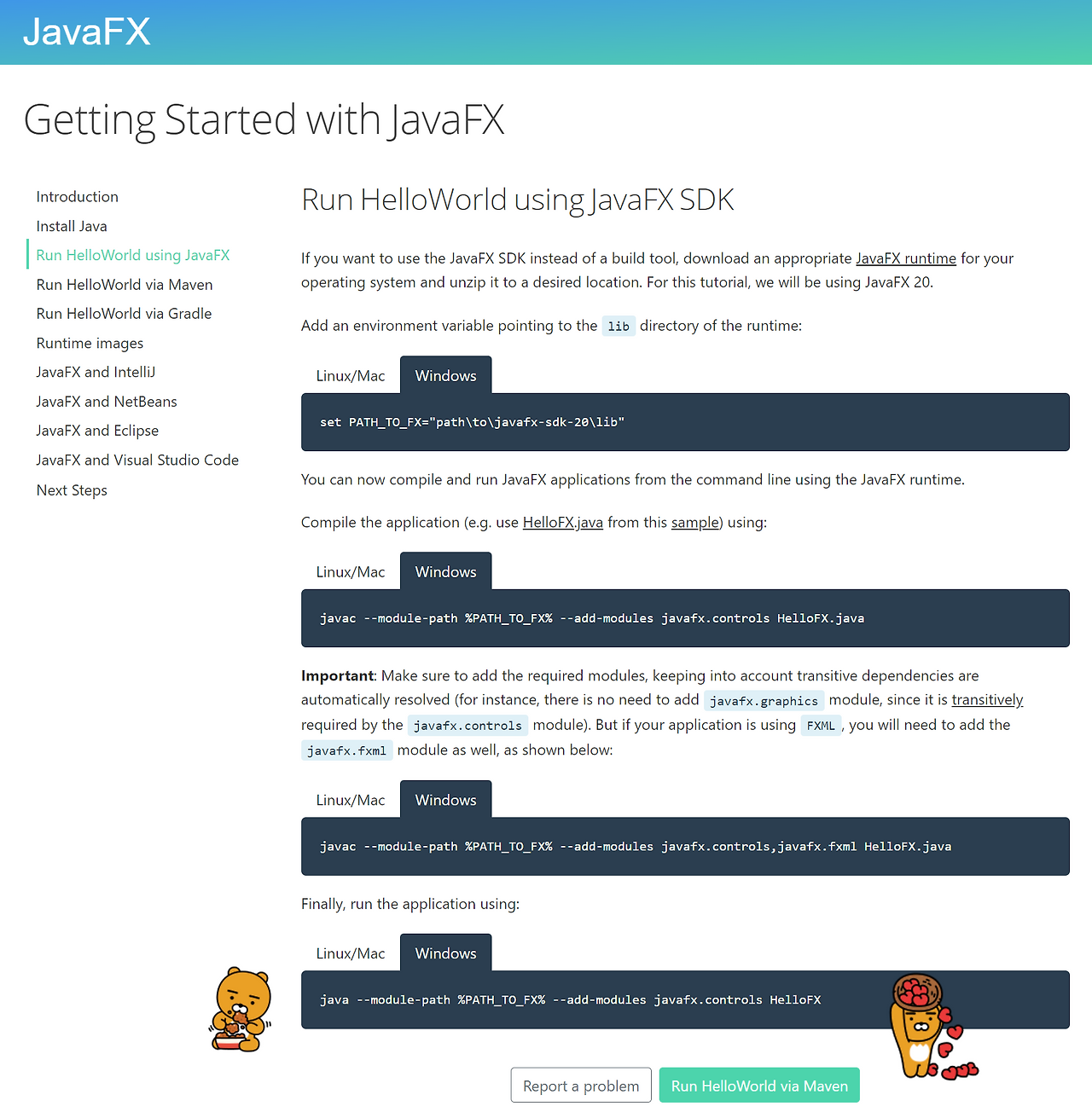JavaFX "java --module-path %PATH_TO_FX% --add-modules javafx.controls ...