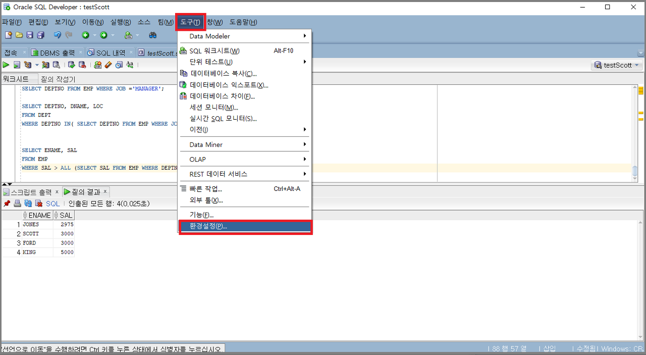 [Oracle SQL Developer] 글자(폰트) 크기 바꾸는 방법