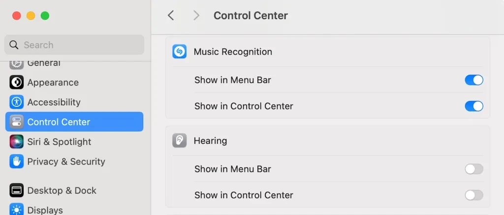MacOS Sonoma 최신 베타 버전이 가져온 혁신적인 변화를 탐구합니다. 메뉴 바에 추가된 Shazam과 새로운 착용 가능한 기기의 도입이 사용자 경험과 기술 산업에 미치는 영향을 분석 1 시스템 설정을 통해 메뉴 막대 또는 제어 센터에 샤잠(Shazam)을 추가